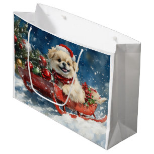 Pekingese Dog in Sledge Let it Snow Christmas Large Gift Bag
