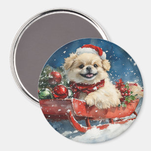 Pekingese Dog in Sledge Let it Snow Christmas Magnet