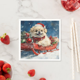 Pekingese Dog in Sledge Let it Snow Christmas Napkin