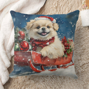 Pekingese Dog in Sledge Let it Snow Christmas Throw Pillow
