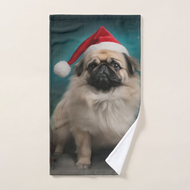 Pekingese Dog in Snow Christmas Bath Towel Set (Hand Towel)
