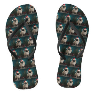 Pekingese Dog in Snow Christmas Flip Flops