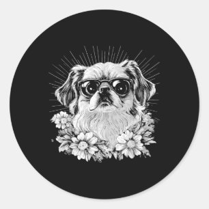 Pekingese Dog Lover Retro Style Tattoo _1 Classic Round Sticker