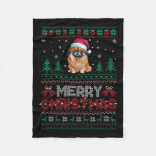 Pekingese Dog Lovers Santa Hat Christmas Tree Ligh Fleece Blanket