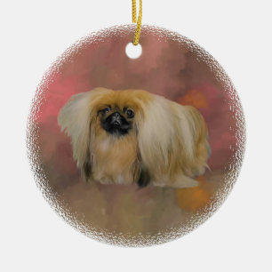 Pekingese Dog on Mauve Abstract Ceramic Ornament