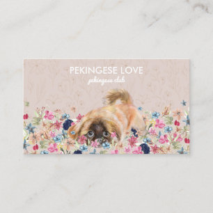 Pekingese Dog playing around flowers Business Card