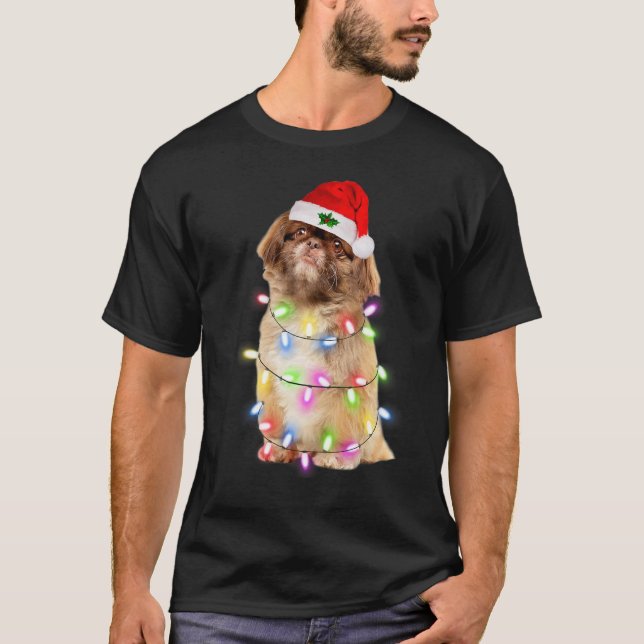 Pekingese dog Santa Christmas Tree Lights Xmas Boy T-Shirt (Front)