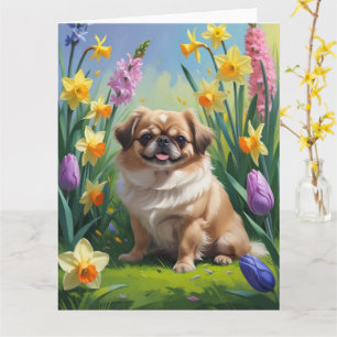 Pekingese Dog Spring Flowers Painting  Card