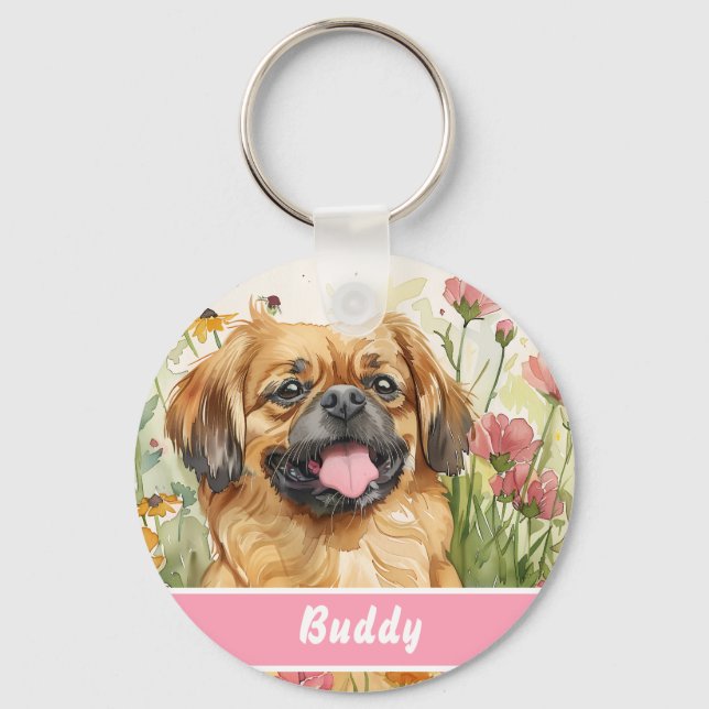 Pekingese Dog Tag – Custom Info Keychain (Front)