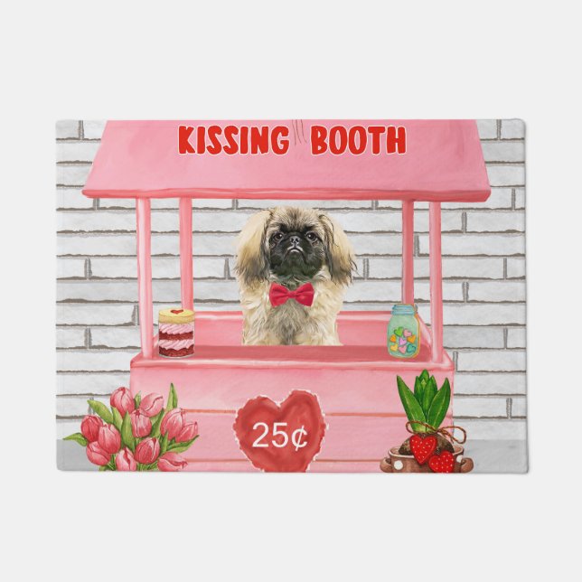 pekingese Dog Valentine's Day Kissing Booth Doormat (Front)