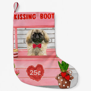pekingese Dog Valentine's Day Kissing Booth Small Christmas Stocking