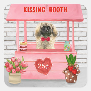 pekingese Dog Valentine's Day Kissing Booth Square Sticker