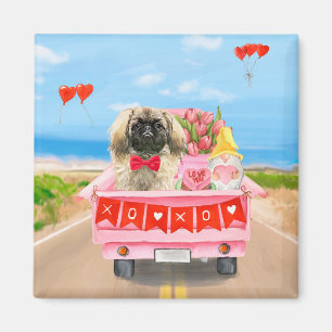 Pekingese Dog Valentine's Day Truck Hearts  Magnet