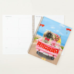 Pekingese Dog Valentine's Day Truck Hearts  Planner