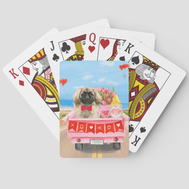 Pekingese Dog Valentine's Day Truck Hearts Playing Cards (Back)