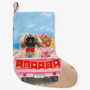 Pekingese Dog Valentine's Day Truck Hearts  Small Christmas Stocking