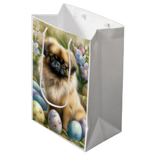Pekingese Dog with Easter Eggs Holiday  Medium Gift Bag