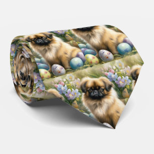 Pekingese Dog with Easter Eggs Holiday Tie
