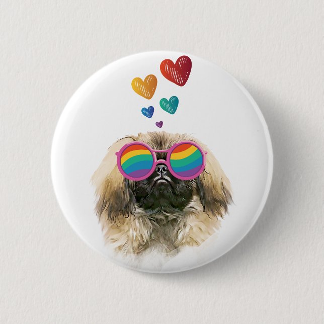 Pekingese Dog with Hearts Valentine's Day 2 Inch Round Button (Front)