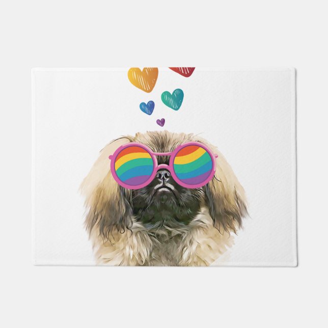 Pekingese Dog with Hearts Valentine's Day Doormat (Front)