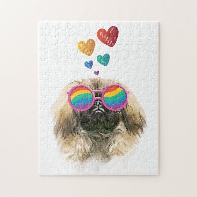 Pekingese Dog with Hearts Valentine's Day Jigsaw Puzzle (Vertical)
