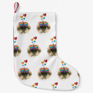 Pekingese Dog with Hearts Valentine's Day  Small Christmas Stocking
