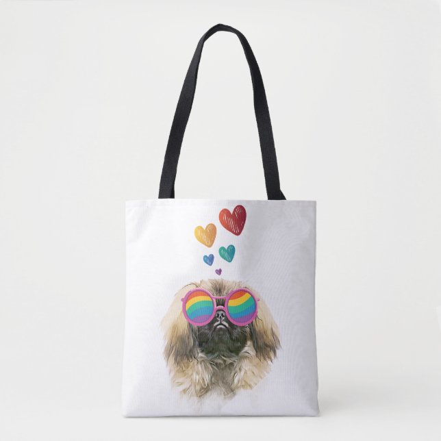 Pekingese Dog with Hearts Valentine's Day Tote Bag (Front)