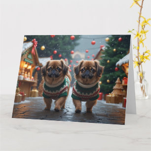 Pekingese Dogs Christmas Snow Holiday Card