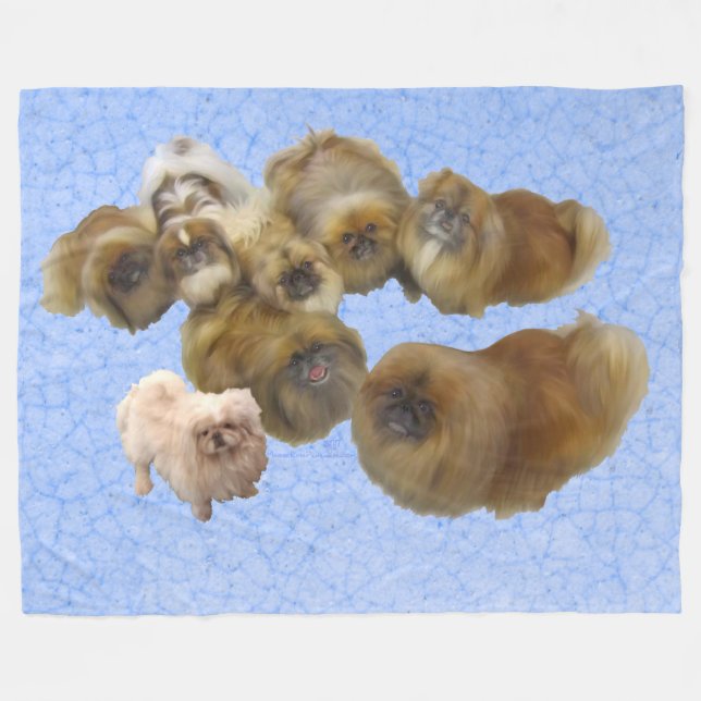 Pekingese Dogs on Blue Fleece Blanket (Front (Horizontal))
