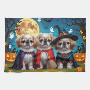 Pekingese Dogs Pumpkin Halloween Funny Kitchen Towel