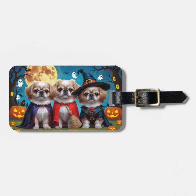 Pekingese Dogs Pumpkin Halloween Funny Luggage Tag (Front Horizontal)
