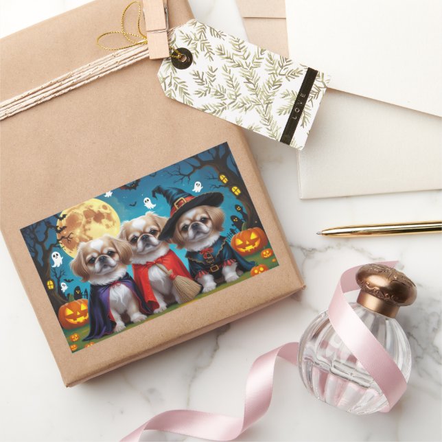 Pekingese Dogs Pumpkin Halloween Funny Sticker (Gifting)