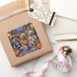 Pekingese Dogs Trick-or-Treating Halloween Costume Square Sticker