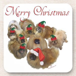 Pekingese Group Christmas Coaster