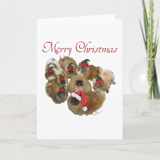 Pekingese Group Christmas Holiday Card (Front)