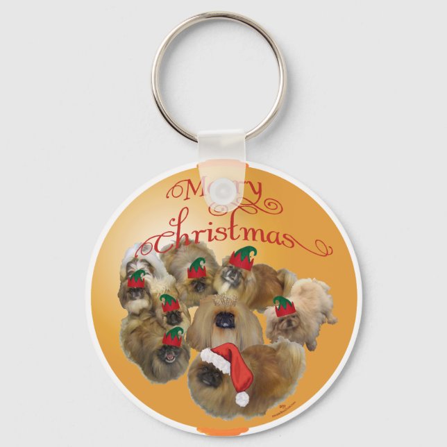 Pekingese Group Ornament Keychain (Front)