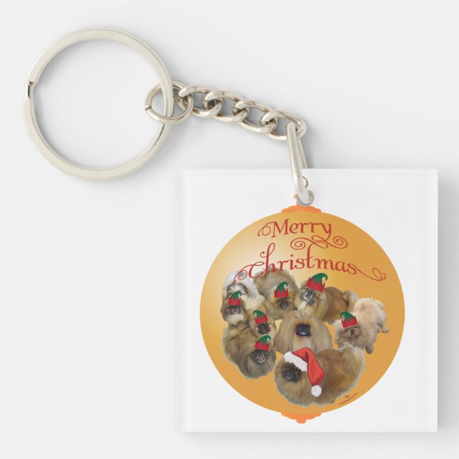 Pekingese Group Ornament Keychain (Front)