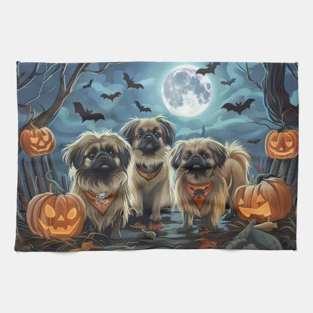 Pekingese Halloween Spooky Kitchen Towel (Horizontal)