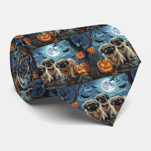 Pekingese Halloween Spooky Tie (Rolled)