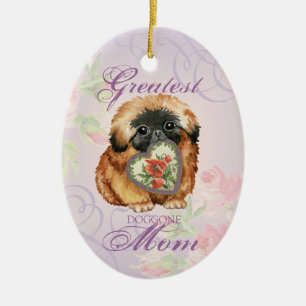 Pekingese Heart Mom Ceramic Ornament