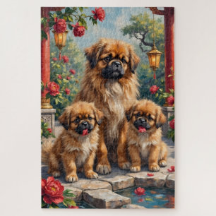 Pekingese Imperial Peony Garden Art Jigsaw Puzzle