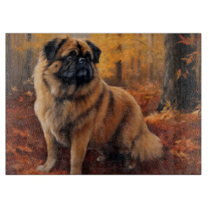 Pekingese in Autumn Leaves Fall Inspire Cutting Board