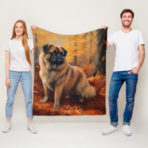 Pekingese in Autumn Leaves Fall Inspire Fleece Blanket