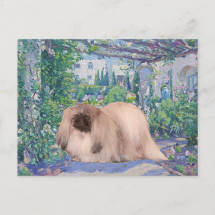 Pekingese in Flower Garden Postcard