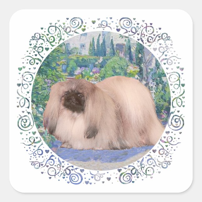 Pekingese in Flower Garden Square Sticker (Front)