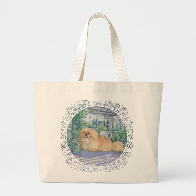 Pekingese in Lavender Large Tote Bag (Front)