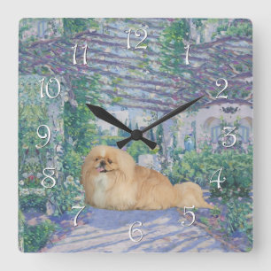 Pekingese in Lavender Square Wall Clock