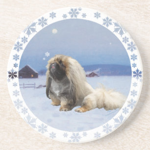 Pekingese in Winter Coaster