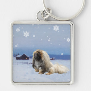 Pekingese in Winter Keychain