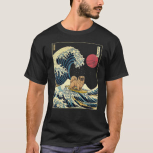 Pekingese Japanese Kanagawa Wave Funny Surf Dog T-Shirt